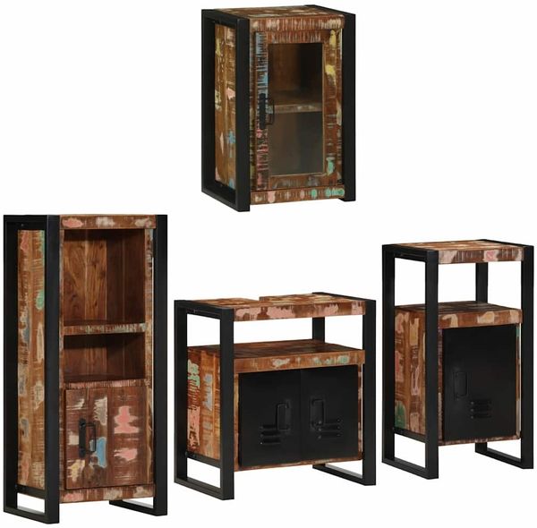 vidaXL Badezimmermöbel-Set mit Tür 4 pcs Mehrfarbig Massives Altholz 3305687 Bild 3