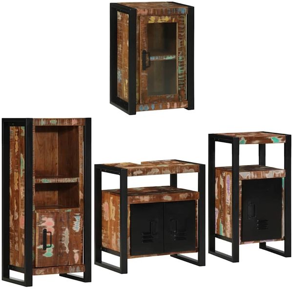 vidaXL Badezimmermöbel-Set mit Tür 4 pcs Mehrfarbig Massives Altholz 3305687
