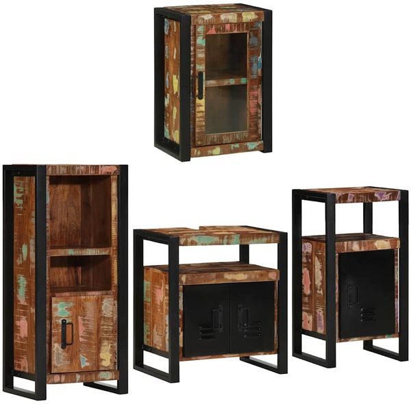 vidaXL Badezimmermöbel-Set mit Tür 4 pcs Mehrfarbig Massives Altholz 3305687 Bild 2