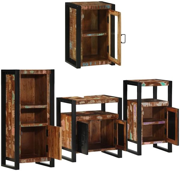 vidaXL Badezimmermöbel-Set mit Tür 4 pcs Mehrfarbig Massives Altholz 3305687 Bild 4