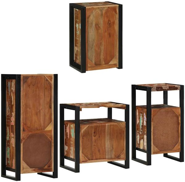 vidaXL Badezimmermöbel-Set mit Tür 4 pcs Mehrfarbig Massives Altholz 3305687 Bild 10
