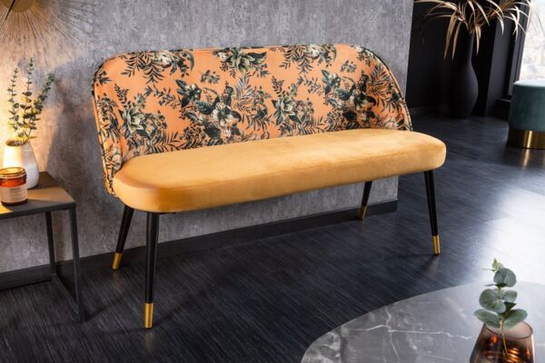 riess-ambiente Sitzbank PRÊT-À-PORTER gelb / schwarz (Einzelartikel, 1-St), Wohnzimmer · Samt · Metall · florales Design · Retro