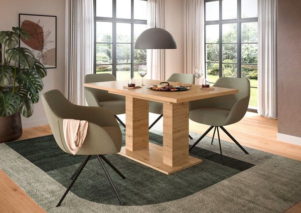 Home affaire Esstisch Motus, ausziehbar 150 -190 cm, inklusive 40 cm Einlegeplatte (Set, 1-St), Doppelsäulengestell mit Bodenplatte, Tisch, Esstisch, Küche