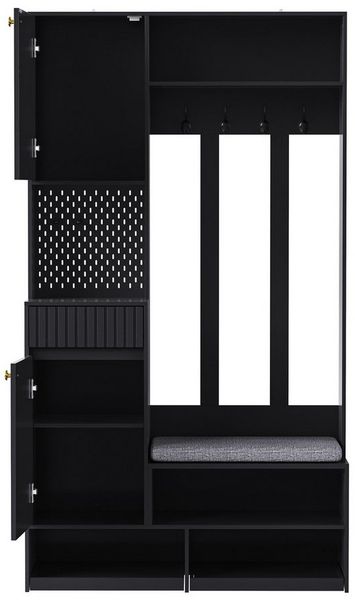KLAM HOME Garderoben-Set Garderobenset, Komplett-Set Flurgarderobe mit Sitzbank, 4 Haken, (Multifunktionales Garderobenset 100×180×35 cm), Schubladen & Kippschutz für Eingangsbereich, Flur und Zuhause