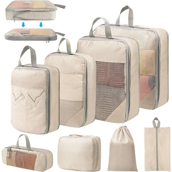 SURFOU Unterbettkommode 8-teilig Koffer Organizer Set Komprimierbaren Packwürfeln (Packing Cubes, Kleidertaschen für Urlaub und Reisen Packtaschen für Koffer), Ordnungssystem für Gepäckorganizer Zur Aufbewahrung von Kleidung