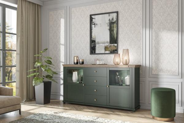 Sideboard HOME Anrichte 181 cm inkl. LED Beleuchtung Grün Eiche Lefkas