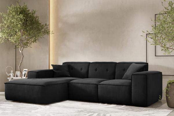 Ecksofa Designersofa CESINA Stoff Opera Velvet Schwarz Ottomane Links