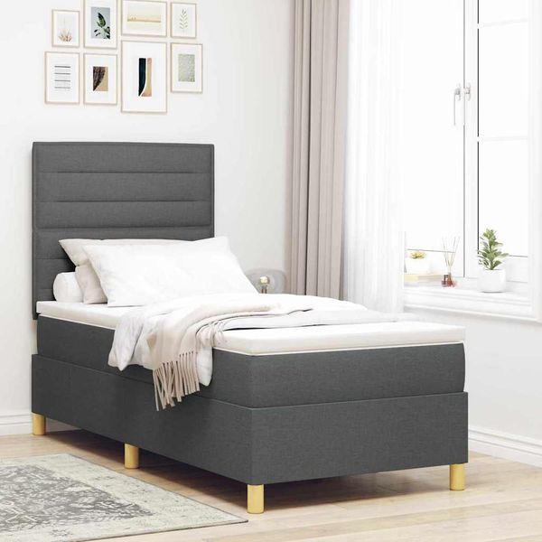 vidaXL Boxspringbett mit Matratze Dunkelgrau 100 x 200 cm Stoff 3339519