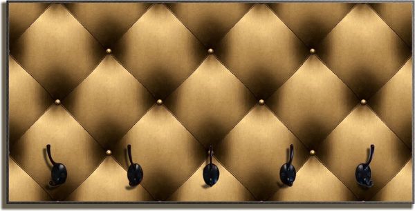 Wallario Garderobenpaneel Goldene Ledertür (1-teilig, inkl. Haken und Befestigung), 80x40 cmHolz
