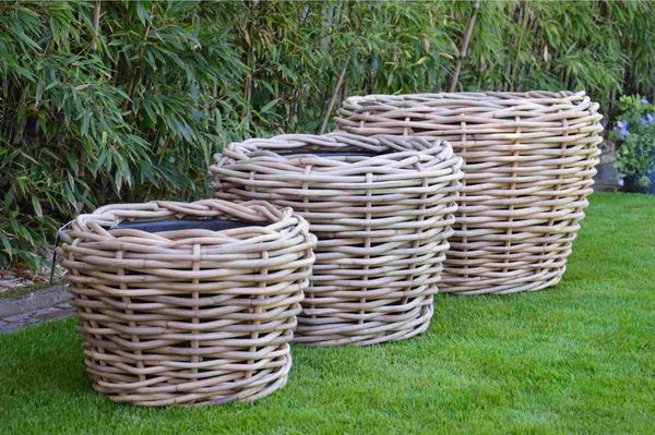 Pflanzenkorb Palau aus Naturrattan, klassischer Stil, natur, mit Innentopf und Ablauflöchern