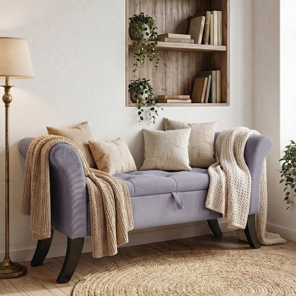 oyajia Bettbank Polsterbank mit Stauraum und Deckel auch als Garderobenbank geeignet (Sitzhocker mit Stauraum,Fußstütze mit stabilen Holzbeinen, Bis 168kg), Sofabank fur Flur, Esszimmer, Schlafzimmer, Wohnzimmer