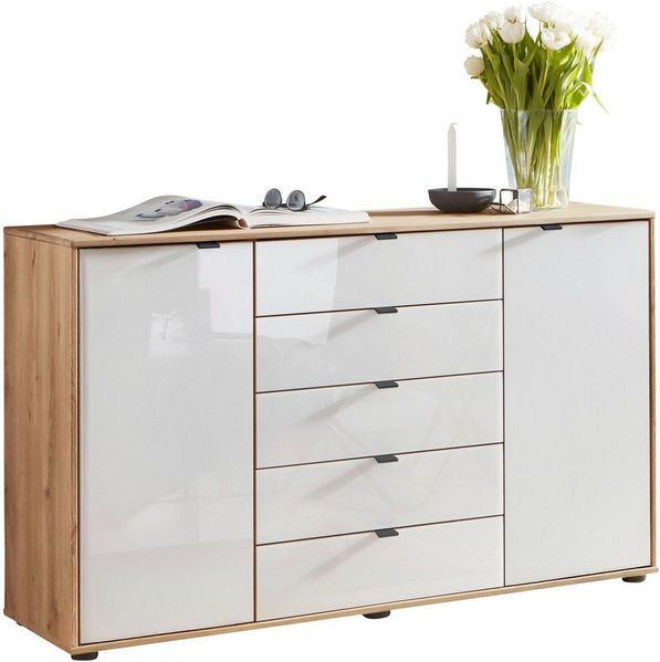 WIEMANN Kombikommode Cardiff Sideboard, Wäscheschrank, teilmassiv Bianco-Eiche, Schubladen (Kommode 141x86x43 cm, braun, mit Dämpfung, MADE IN GERMANY), verschiedenen Ausführungen, inklusive Einlegeböden
