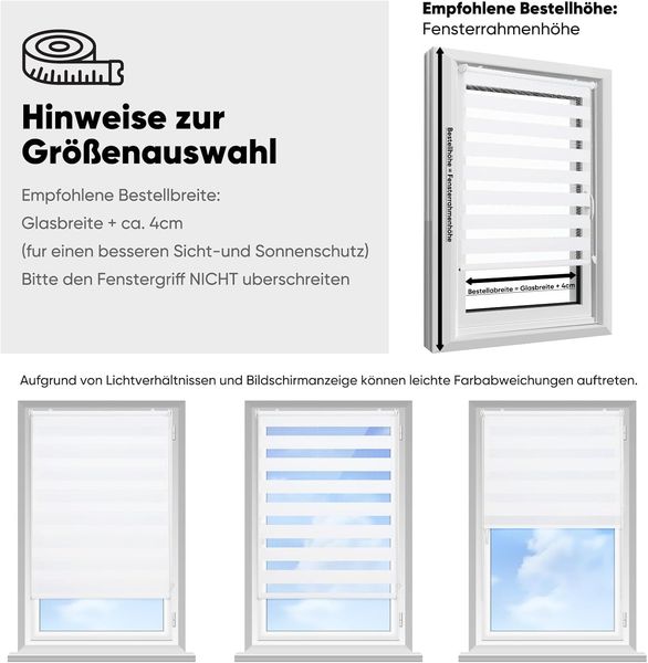 Sekey Doppelrollo Klemmfix ohne Bohren für Fenster Blickdicht 55x120cm Weiß Bild 5
