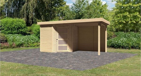 Karibu Gartenhaus 19mm Schwandorf 3 mit Anbau 2,40m unbehandelt mit Rückwand
