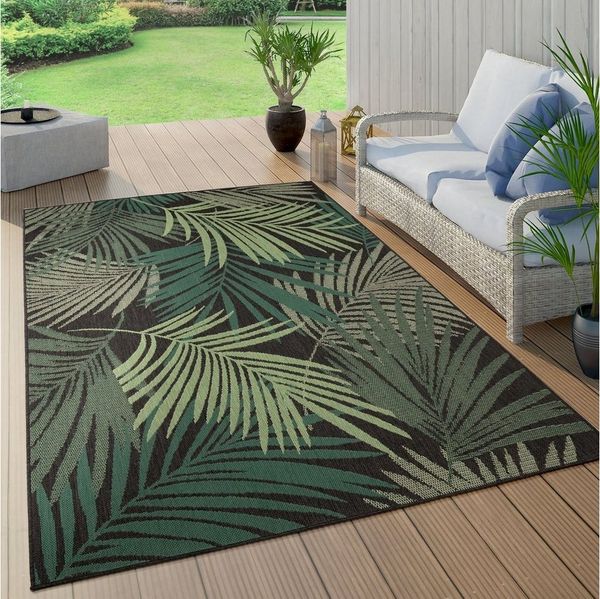 Paco Home Teppich Ostende 534, rechteckig, Höhe: 4 mm, Flachgewebe, Motiv Palmenblätter, In- und Outdoor geeignet, Wohnzimmer