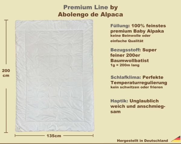 Alpaka Bettdecke 4 Jahreszeiten, Premium Line, Füllung aus 100% Baby Alpaka (135x200cm) 2 Decken zum zusammenknüpfen 1x Sommer und 1x Gzj), Bezugsstoff: 200er Baumwollbatist von Abolengo de Alpaca Bild 2