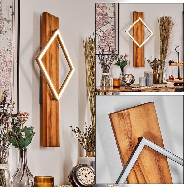 hofstein Wandleuchte Wandlampe aus Holz/Metall/Kunststoff in Natur/Schwarz/Weiß, ohne Leuchtmittel, Leuchte im modernen Retro/Vintage-Design mit Holzbalken