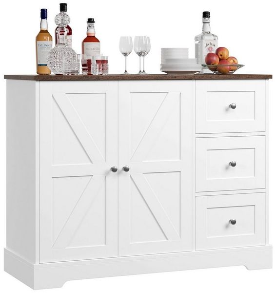 HOMECHO Sideboard, Küchenschrank mit Arbeitsplatte, Buffetschrank Weiß & Braun