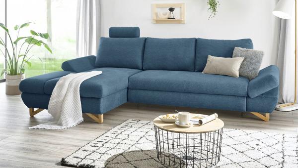 Ecksofa Skalm in blau mit Bettfunktion 284 cm