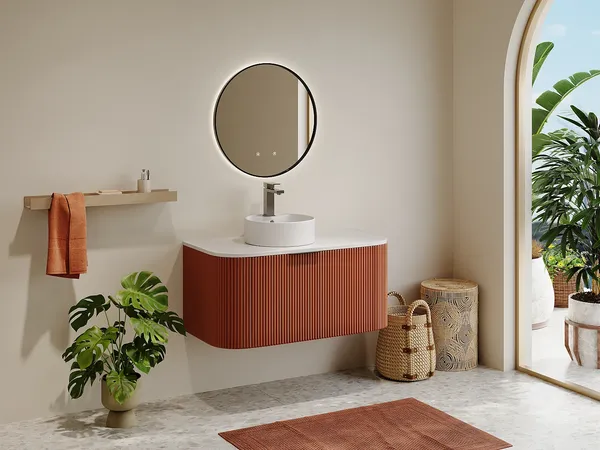 Vente-unique - LOMERI Waschbeckenmöbel Holz, Platte Rot - B 50 cm x H 45 cm x L 99 cm