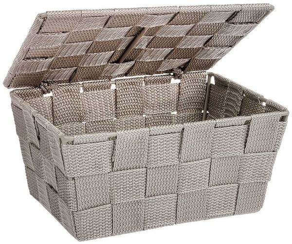 WENKO Aufbewahrungskorb mit Deckel Adria Taupe - Badkorb mit Deckel, Polypropylen, 19 x 10 x 14 cm, Taupe