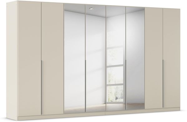 Rauch Möbel Alabama, Kleiderschrank für Schlafzimmer, Kinderzimmer, Wohnzimmer, Garderobe, Flur, 8-türig, Spiegel, mit Zubehör Basic, Farbe Beige, Breite 360 cm