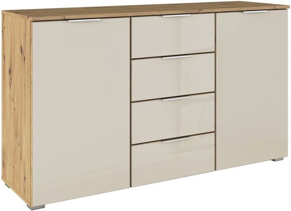 OTTO home Kombikommode Sideboard Kombikommode Schubladenkommode AGORDO mit Glasfront (in zwei Griff-Farben, Breite 120 cm), vier große Schubladen, mit insgesamt 4 Einlegeböden MADE IN GERMANY