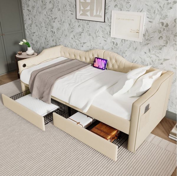 Odikalo Polsterbett Daybett Schlafsofa Bettgestell Stauraum 90x200/190(Ohne Matratze)