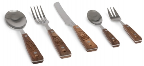 Petromax Camping Besteck 5-teiliges Besteck-Set aus Edelstahl und Walnussholz Bild 1