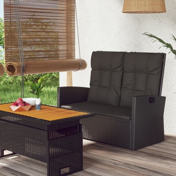 vidaXL Gartenbank mit Liegefunktion & Kissen Schwarz 118cm Poly Rattan 362185
