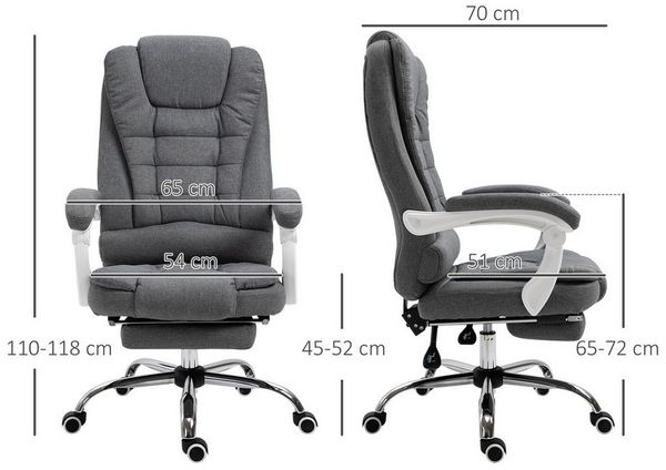 MC Star Bürostuhl ergonomischer Schreibtischstuhl mit klappbarer Fußstütze (höhenverstellbar & neigbar, Metall Grau für Komfort im Home Office)