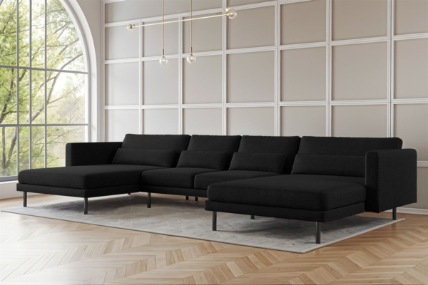 Wohnlandschaft U-Form Sofa AGADA in Stoff Verita Schwarz