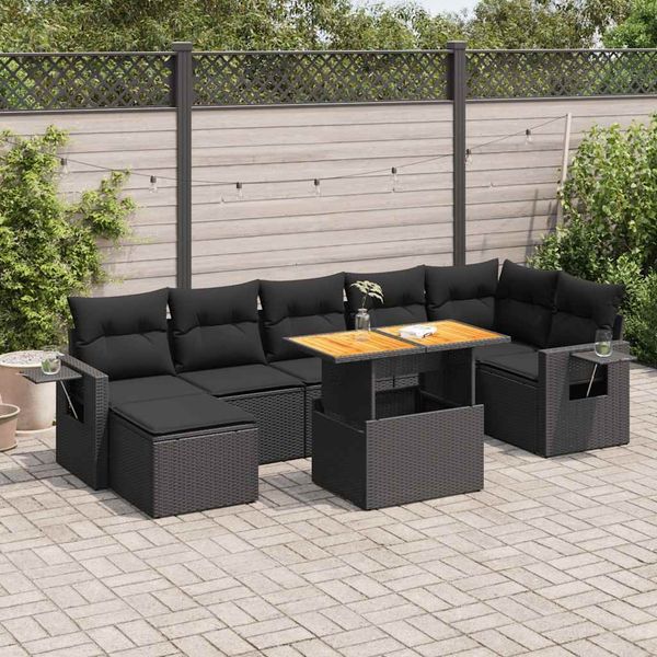 vidaXL 8-tlg. Garten-Sofagarnitur mit Kissen Schwarz Poly Rattan 3327177