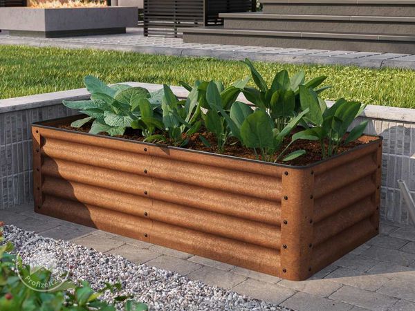 GFP Primeyard LUCA Cortenstahl-Hochbeet 120x60x35 cm - stabiles Gartenbeet mit natürlicher Rostoptik & sicherem Kantenschutz, ganzjährig einsetzbar
