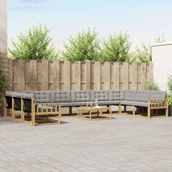 vidaXL Outdoor-Sofagarnitur mit Kissen 11 pcs Weiß und Hellgrau 3389137