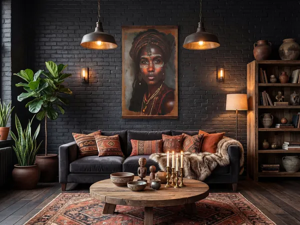 Canvas Wandbild 90x150 Earth Goddess massivum Ethno Portrait-Bild XXL Leinwandbild Boho-Stil Kunstdruck mit Altholz hochformat Wanddeko