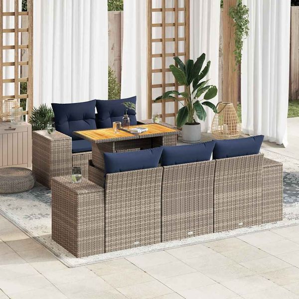 vidaXL 6-tlg. Garten-Sofagarnitur mit Kissen Grau Poly Rattan 3327330