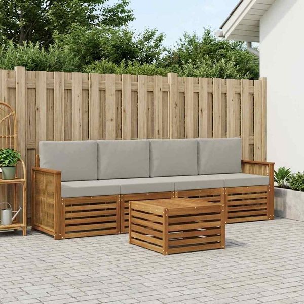 vidaXL Outdoor-Sofagarnitur mit Kissen 5 pcs Natürlich und Hellgrau 3383997