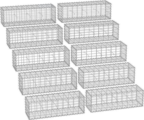 Gabionenkorb,100 x 30 x 30 cm, 10er Set, Metall-Steinkorb mit 5 x 10 cm Maschenweite für Mauersteine, verzinkt, Steingabione Mauer, silber GGB033