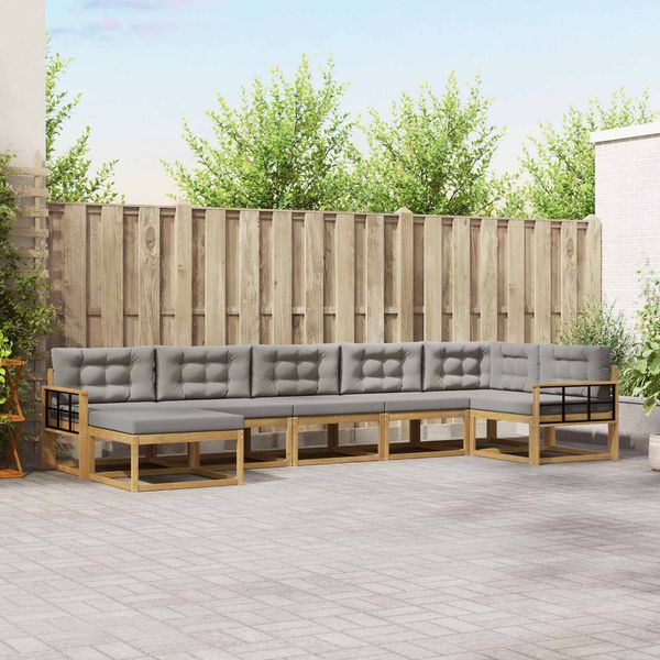 vidaXL Outdoor-Sofagarnitur mit Kissen 7 pcs Weiß und Hellgrau 3386770