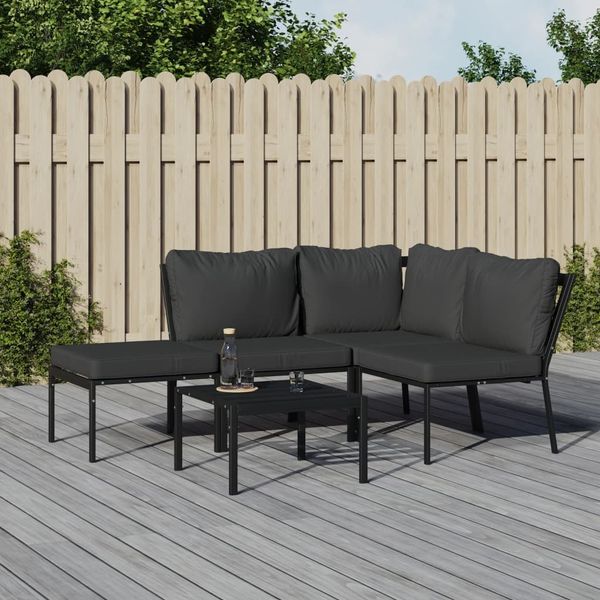 vidaXL 5-tlg. Garten-Lounge-Set mit Grauen Kissen Stahl 3187954