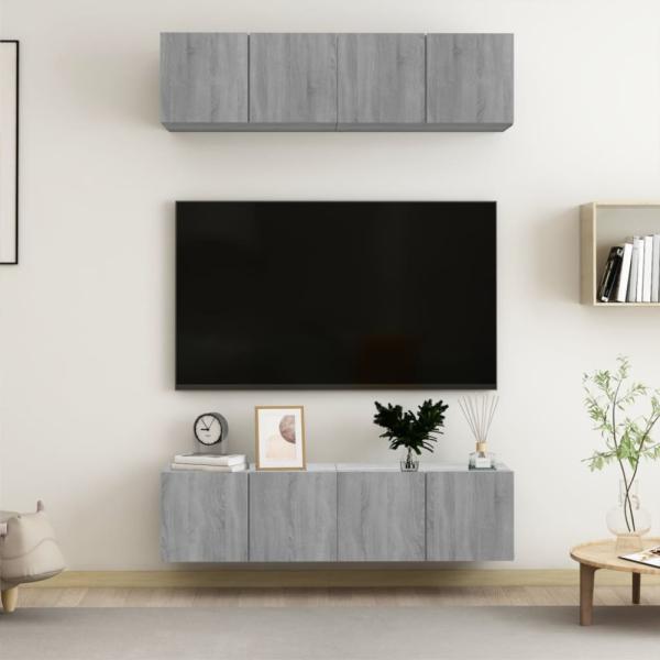 vidaXL TV-Wandschränke 4 Stk. Grau Sonoma 60x30x30 cm Holzwerkstoff 3120204