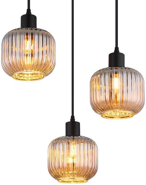 Hängeleuchte, 3-Flammig, Glas rauch, schwarz, D 41,8 cm Bild 5