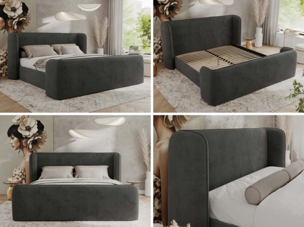 Polsterbett mit Lattenrost, Doppelbett für Schlafzimmer, Gepolstertes Kopfteil, Multipocket matratze, Härtegrad H3/H4 - EMORA CLASSIC DUO - 180 x 200 cm - Dunkelgrau Velours - ELORI - LUX Bild 2