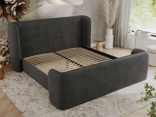 Polsterbett mit Lattenrost, Doppelbett für Schlafzimmer, Gepolstertes Kopfteil, Multipocket matratze, Härtegrad H3/H4 - EMORA CLASSIC DUO - 180 x 200 cm - Dunkelgrau Velours - ELORI - LUX Bild 3