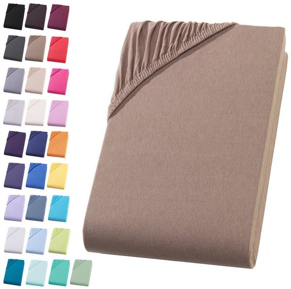 Visaggio Spannbettlaken Jersey aus 100% Baumwolle Spannbetttuch Bettlaken, Jersey, Gummizug: rundum, Spannbettlaken, für Matratzenhöhen bis 22 cm, Steghöhe 30 cm