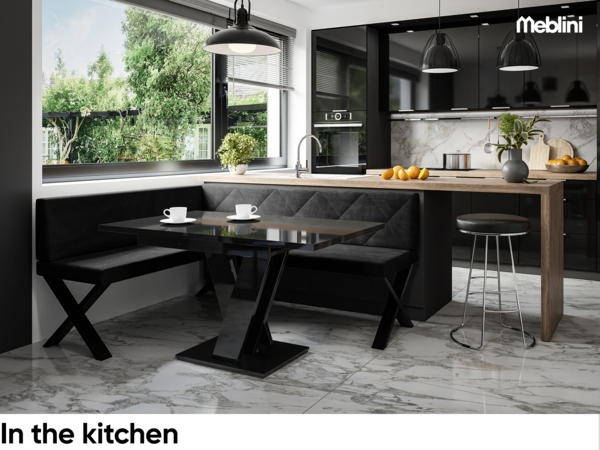 MEBLINI Eckbank für Esszimmer - Küchenbank - Essecke - Sitzecke Küche - ERIC - X-Beine 128x168x87cm Links - Graphit Samt Bild 2