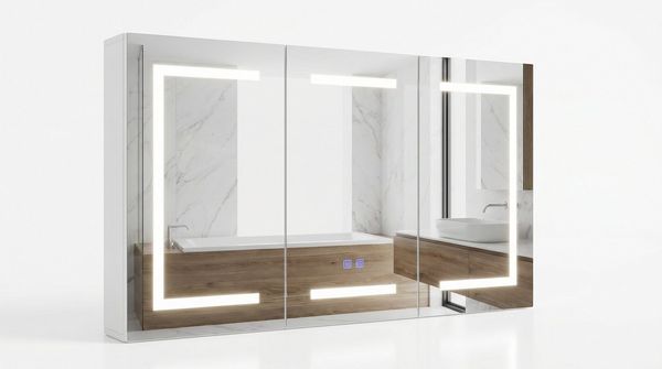 Furnishings Home Spiegelschrank Mit beleuchtung Badezimmerschrank Wandschrank (Einstellung der warmen und kalten Farbtemperatur 3000/4500/6400K) inkl. Steckdosen, LED-Beleuchtung, Touchschalter, Antibeschlagfunktion