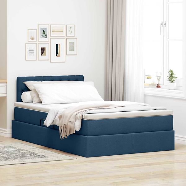 vidaXL Aufbewahrungsbett mit Matratze Blau 120 x 190 cm Holzwerkstoff 3370562