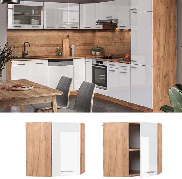 Vicco Küchenschrank Küchenzeile R-Line, Weiß Hochglanz, Eckhängeschrank 57 cm Bild 2